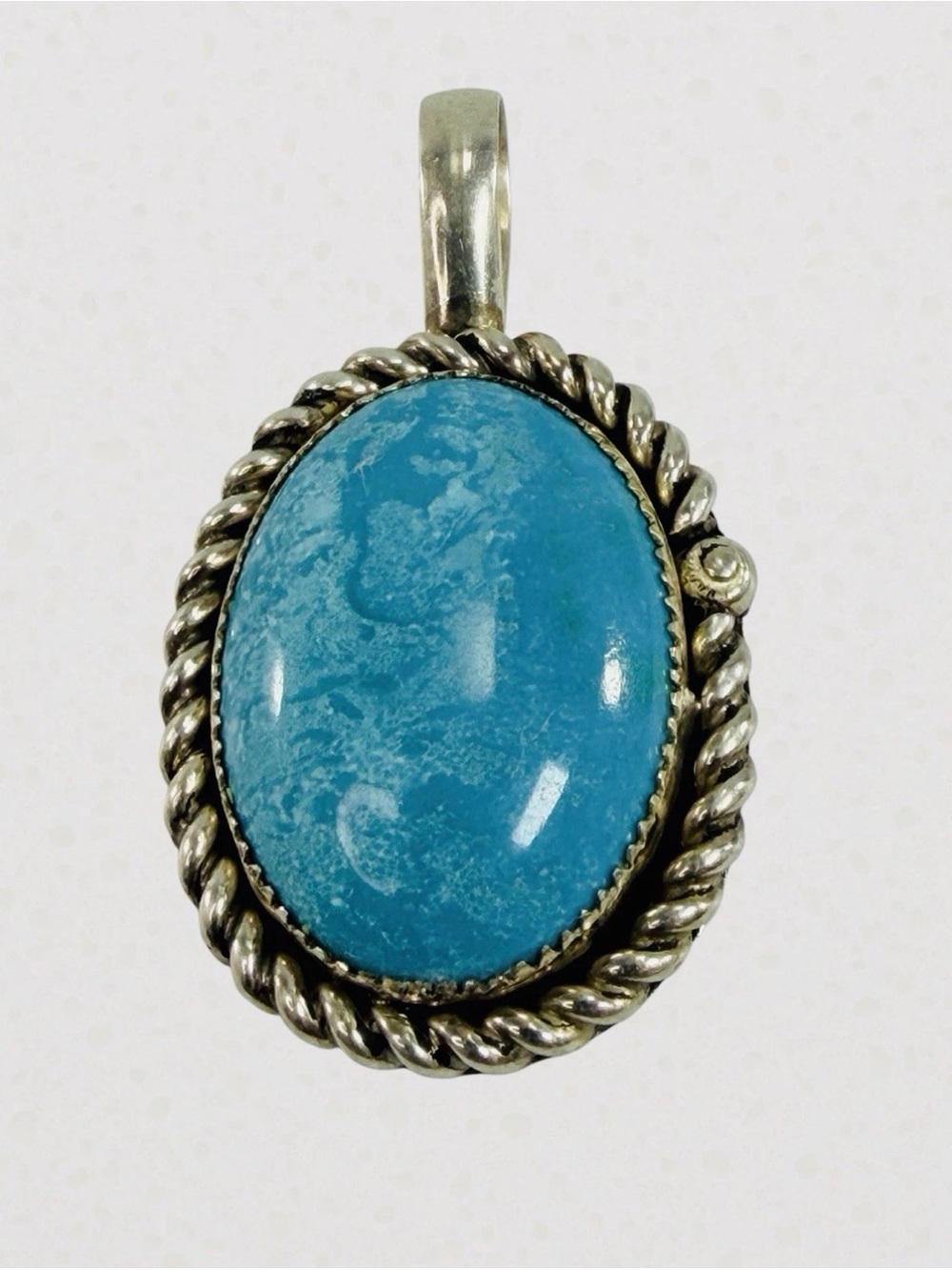 Navajo Sterling Silver 925 Turquoise Oval Pendant Cabochon Signed C Whitehorse